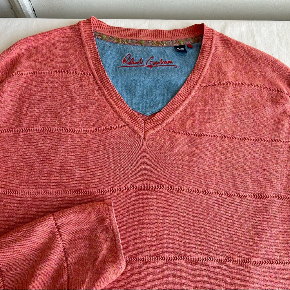 Robert Graham Peach V-Neck Pullover Knit Sweater